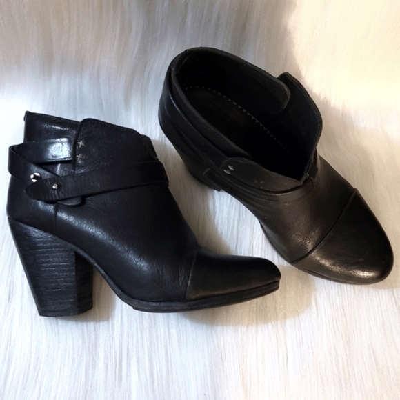 rag & bone Shoes - Rag & Bone Sz 8.5 Harrow Black Heeled Leather Buckle Strap Ankle Boot Bootie